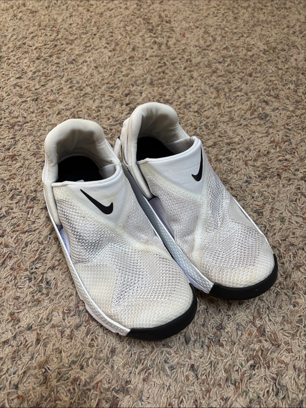 Nike White Slip-On Mesh Sneakers with Black Swoosh